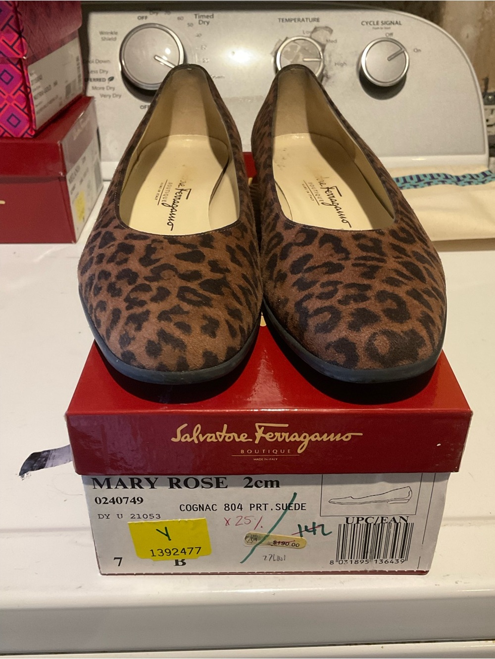 Salvatore Ferragamo Leopard Print Suede Mary Rose Flats - Cognac